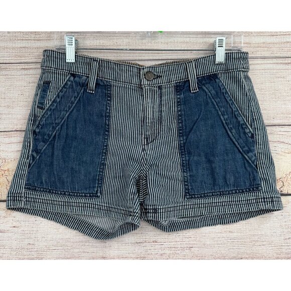 Pilcro Anthropologie Hickory Striped Denim Short Shorts Women's 27 Blue Stet - Picture 1 of 13